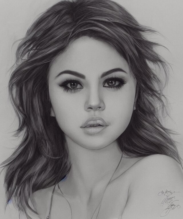 Selena Gomez's Portrait by Artgerm. a pencil sketch of a skull