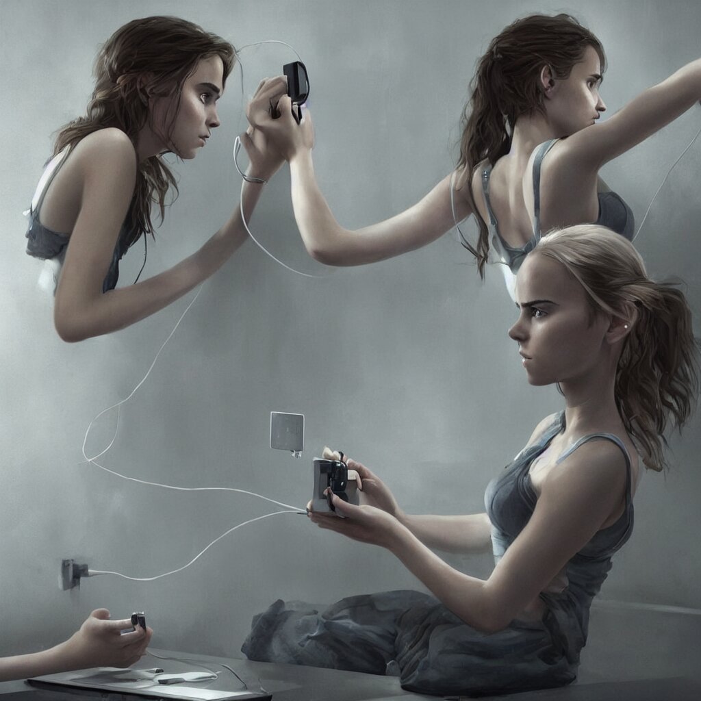 Illustration of a Superhero Using a Device to Connect Themselves through the Internet. with lightning in the background, the girl is now replaced by a superhero