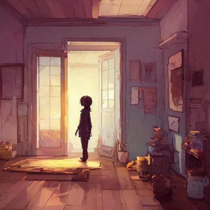 a worried person standing in his home in front of the door behance hd artstation by jesper ejsing, by rhads, makoto shinkai and lois van baarle, ilya kuvshinov, ossdraws, that looks like it is from borderlands and by feng zhu and loish and laurie greasley, victo ngai, andreas rocha