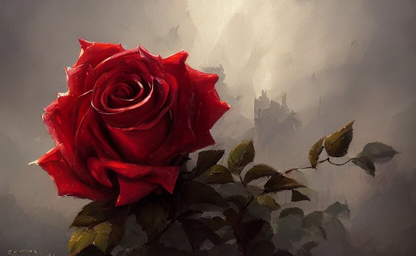 A painting of a rose trending on artstation in the style of Greg Rutkowski. A painting of a rose trending on artstation in the style of Greg Rutkowski