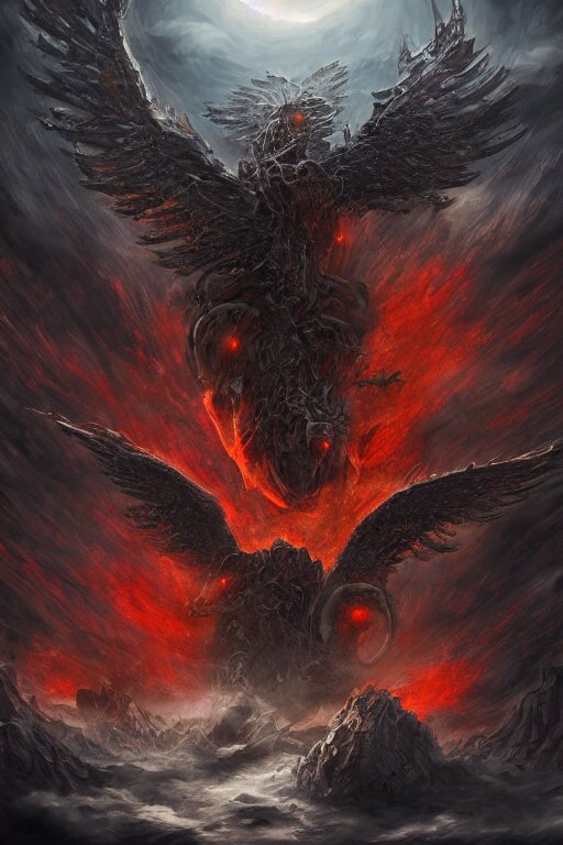 Flying Beasts Spawning From A Hellish Portal, Digital Painting, Mixed Media, and Trending on ArtStation and DeviantArt, Epic Composition, and Highly Detailed, 8,000 Pixels. make it look like they're coming out of someone's mouth