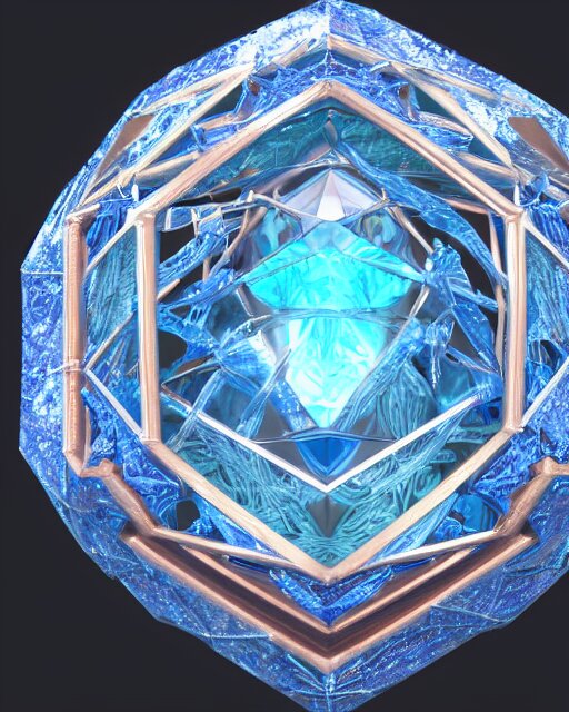 beautiful concept art of a diamond filled with copper veins, blue translucent resin, bioluminescent, ultra realistic, ultra detailed, masterpiece by mc escher and hr giger, 8 k octane render, ambient diffusion, subsurface scattering, trending on artstation, cgstudio