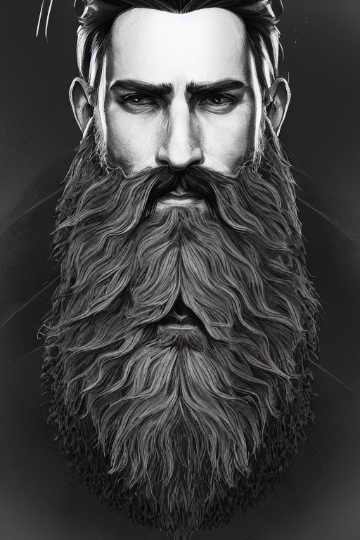 a portrait of the handsome bearded king, grim - lighting, high - contrast, intricate, elegant, highly detailed, digital painting, artstation, concept art, smooth, sharp focus, illustration