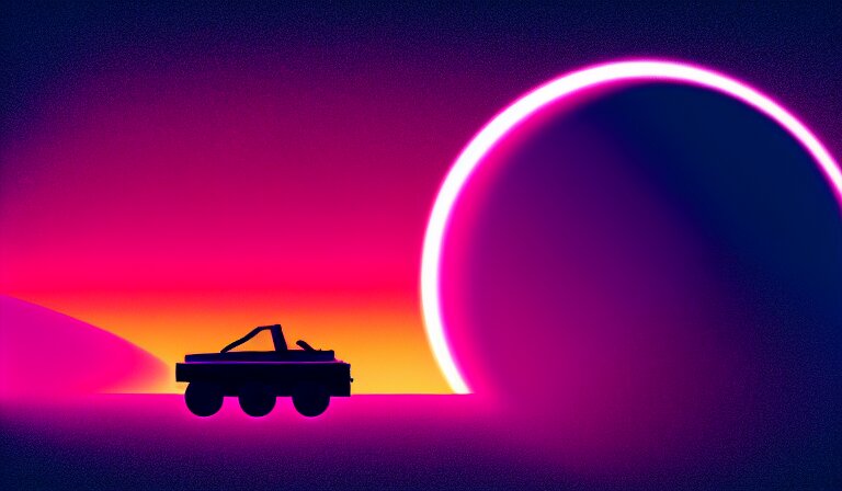 70s car driving down a digital landscape, retrowave, synthwave, 8k”