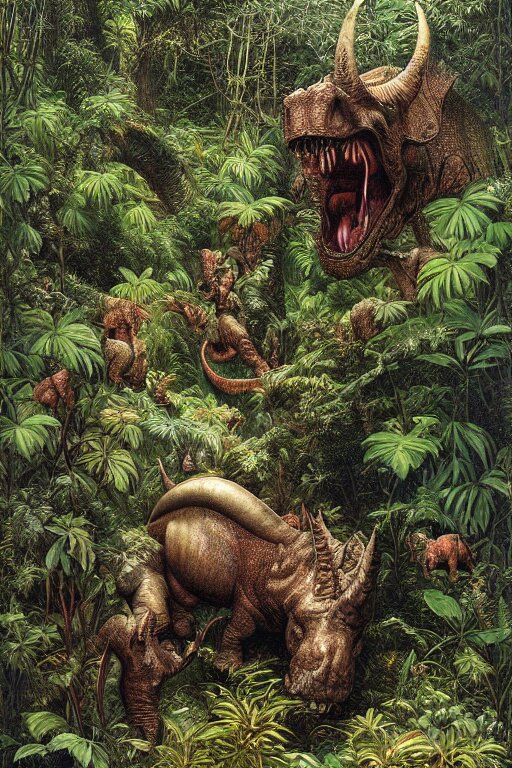 A dinosaur eating Grass in the forest 