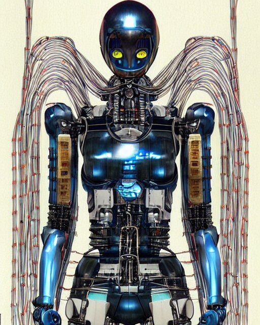 Hiroshige portrait of a robot saint made of cables and robotic pod by artgerm