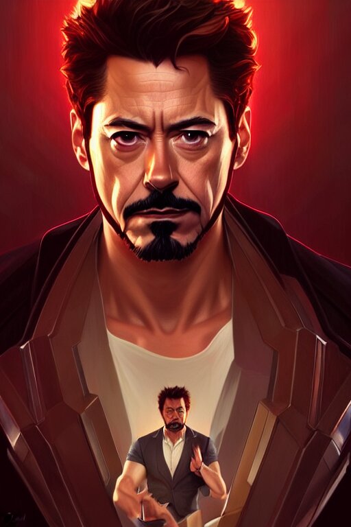 a portrait of tony stark, fantasy, sharp focus, intricate, elegant, digital painting, artstation, matte, highly detailed, concept art, illustration, ambient lighting, art by ilya kuvshinov, artgerm, alphonse mucha, and greg rutkowski