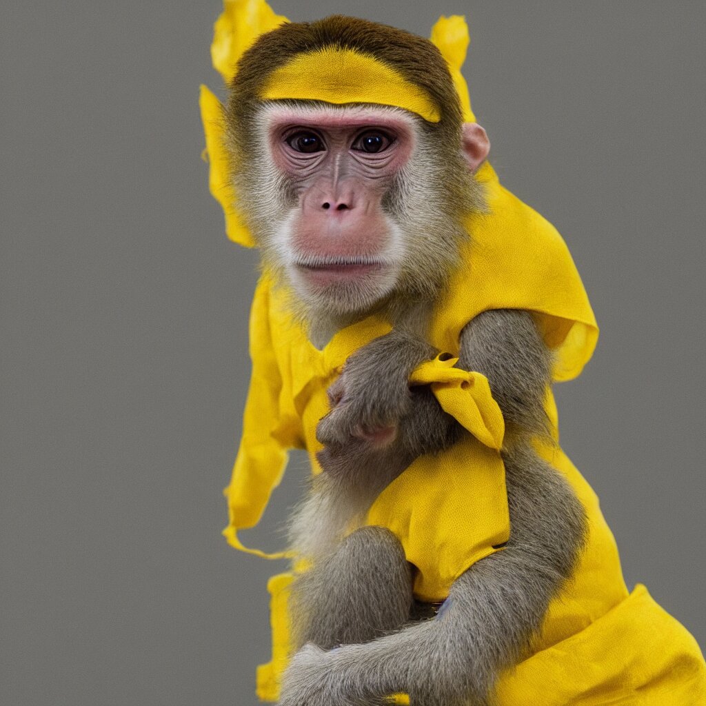 A Monkey Wearing a Traditional Japanese Dress. replace the kimono with a traditional Japanese dress