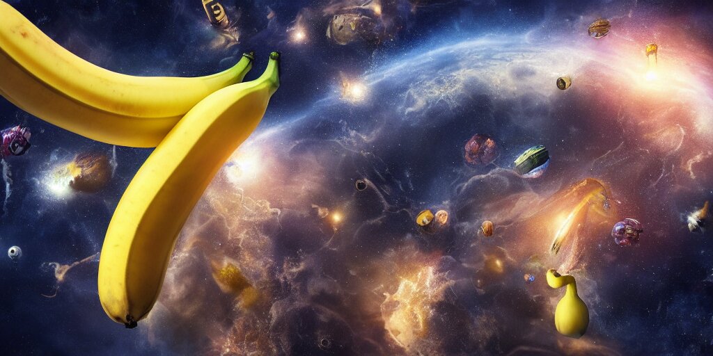 giant banana falling through space and time, realistic 4 k octane beautifully detailed render, 4 k post - processing, highly detailed, intricate complexity, epic composition, magical atmosphere, cinematic lighting, masterpiece, ultra hd