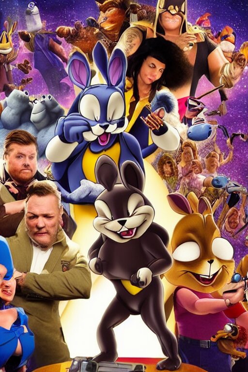 A badass photo of the real big chungus looney tunes in a marvel movie, hyper detailed, award winning photoshop, perfect faces. Add context and a bit of exaggeration for a more badass effect.