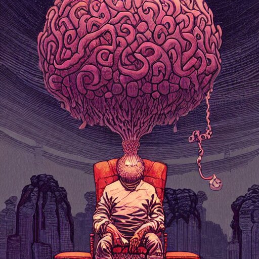 Lovecraftian Onion floating above headless man Sitting on a throne and by Feng Zhu and Loish and Laurie Greasley, Victo Ngai, Andreas Rocha, John Harris