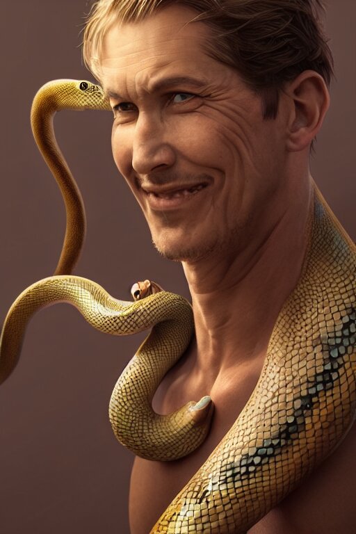 A man with snakes replacing his arms , made by Stanley Artgerm Lau, WLOP, Rossdraws, ArtStation, CGSociety, concept art, cgsociety, octane render, trending on artstation, artstationHD, artstationHQ, unreal engine, 4k, 8k. Make it a snakeman