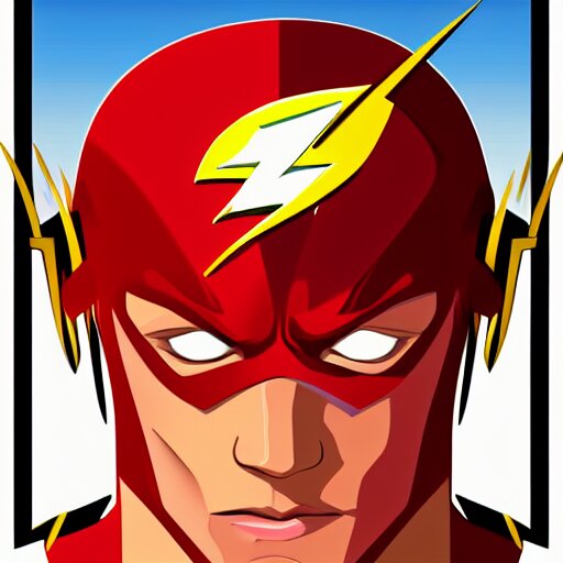 Vector drawing of a headshot Portrait of The Flash by Alex Ross