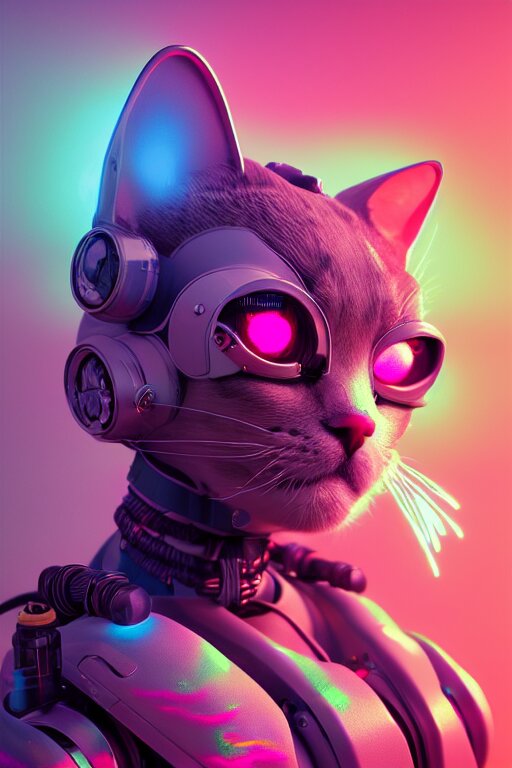 add a synth soundtrack and turn it into a short sci-fi film about a cyborg cat, cyborg Kitten, cyborg fur baby, vapor wave, wires and resisters, ultra hd, Painted By Andreas Rocha, unreal 5, DAZ, hyperrealistic, octane render, dynamic lighting, intricate detail, summer vibrancy, cinematic. add a synth soundtrack and turn it into a short sci-fi film