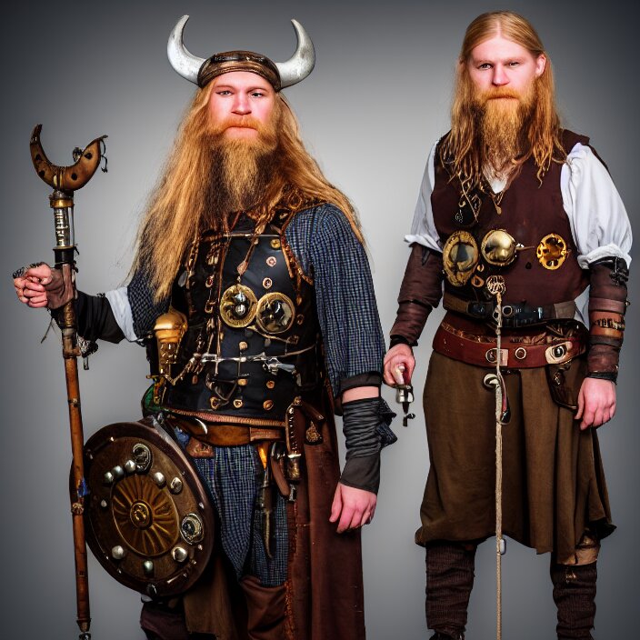 full body photograph of a real-life steampunk viking,  Extremely detailed. 8k