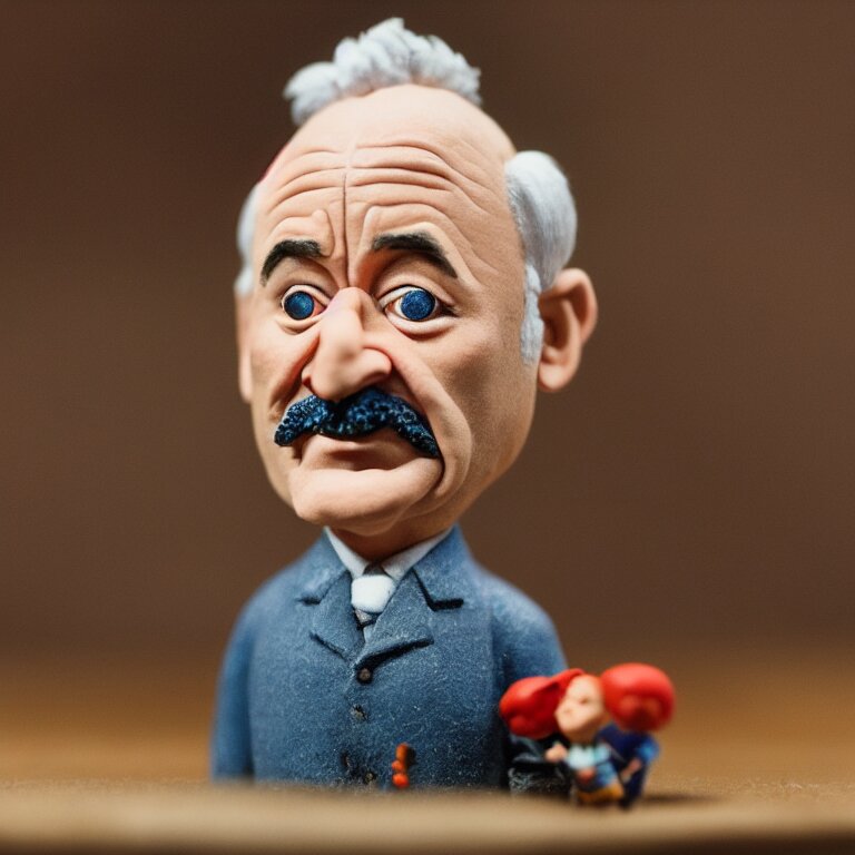 a cinematic film still of a claymation stop motion film starring bill murray, bill Murray’s eyes turn into devil eyes, portrait, shallow depth of field, 8 0 mm, f 1. 8