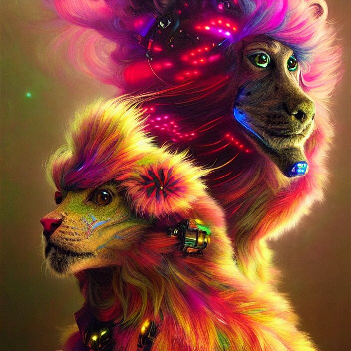 Pawrfull lions with neon