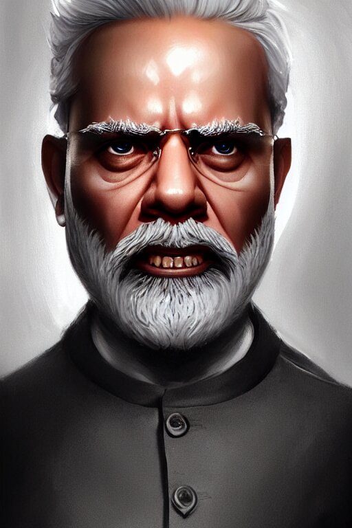 Narendra Modi as Terminator, Narendra Modi hairstyle and beardstyle, full body realistic portrait, highly detailed, digital painting, artstation, concept art, smooth, sharp focus, illustration, cinematic lighting, art by artgerm and greg rutkowski and alphonse mucha Add a bright light in the background behind Modi, making him look like he's emerging from a dark tunnel.