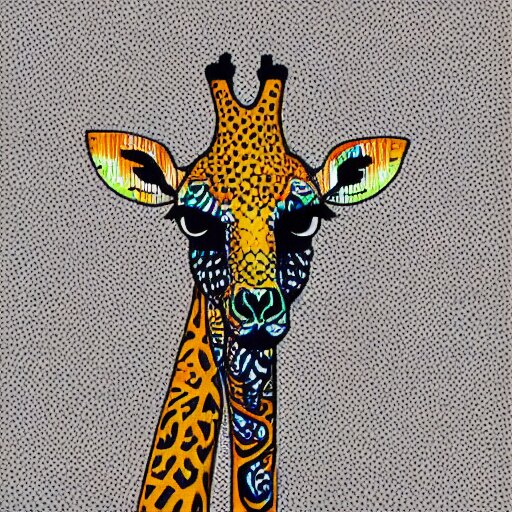 “giraffe, dotart, album art in the style of James Jean”