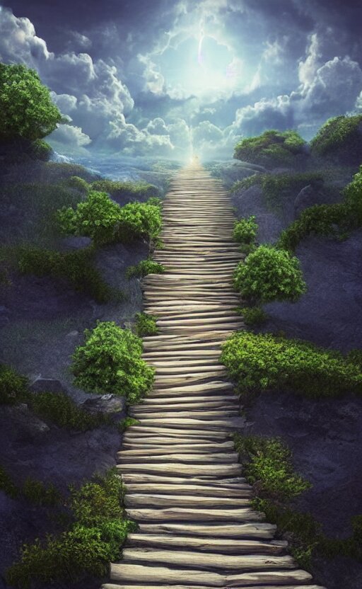 a pathway to heaven leading up into the sky, god is waiting at the heaven gates, 8 k, concept art, ultra detailed