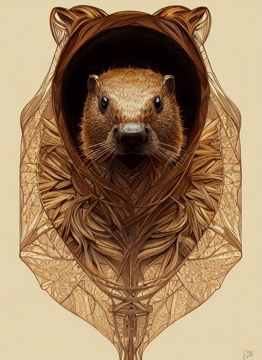 symmetry!! portrait of a beaver, intricate, elegant, highly detailed, digital painting, artstation, concept art, smooth, sharp focus, illustration, art by artgerm and greg rutkowski and alphonse mucha, 8 k 