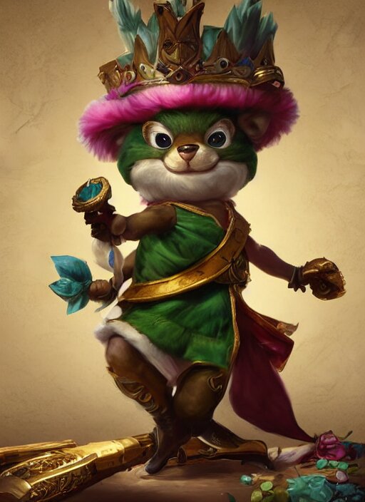 teemo from league of legends, as king louis xv, hyper detailed, digital art, trending in artstation, cinematic lighting, studio quality, smooth render, unreal engine 5 rendered, octane rendered, art style by klimt and nixeu and ian sprigger and wlop and krenz cushart 