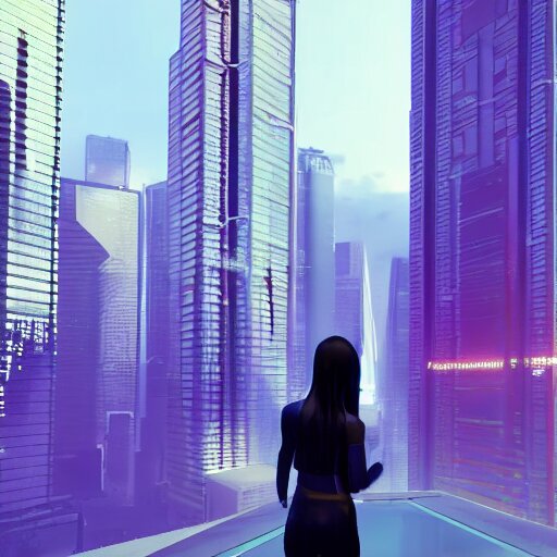 « attractive girl takes a selfie, cyberpunk, skyscrapers in the background, she in on the top of a building taking a selfie, sharp focus, photorealistic, unreal engine 5, glowing lights, realistic, highly detailed, front view, black hair, middle length hair » 