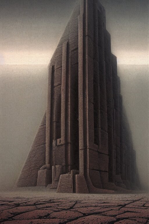 brutalist architecture on mars, by zdzislaw beksinski, by dariusz zawadzki, by wayne barlowe, gothic, surrealism, cosmic horror, lovecraftian, cold hue's, warm tone gradient background, concept art, beautiful composition 