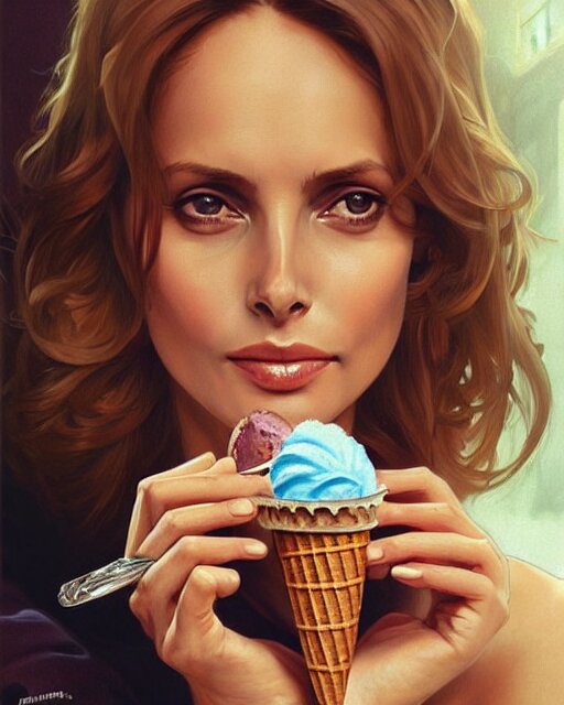 Eating ice cream and chocolate cake 