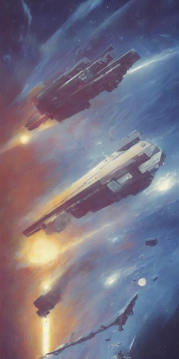 **loading cargo into a space ship, 70s, exciting, retro-futuristic, space opera, film poster, Drew Struzan style, --v 4 --ar 2:1** - <@145581854987124736> (fast)