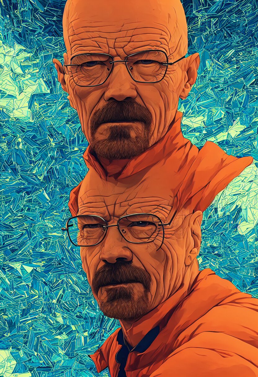 Incredible portrait of Walter White, artstation winner by Victo Ngai, Kilian Eng and by Jake Parker, swirly vibrant color lines, winning-award masterpiece, fantastically gaudy, aesthetic octane render, 8K HD Resolution