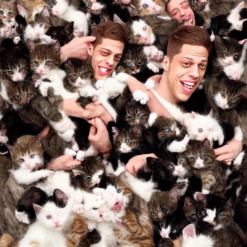 Edit to show Pete Davidson being tackled by a single kitten.