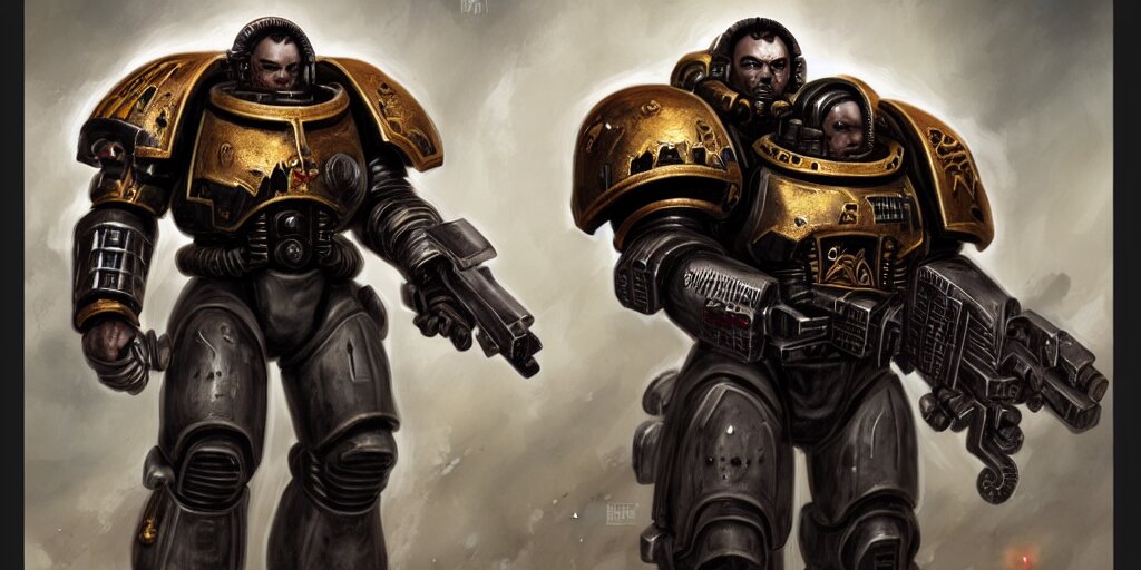 Space marine warrior full body cyberpunk horror scifi extremely high detail portrait dnd, character sheet, painting by kyoung hwan kim, anh dang, 鳕 鱼, thomas guedes, pixiv trend, trending on artstation, 8 k