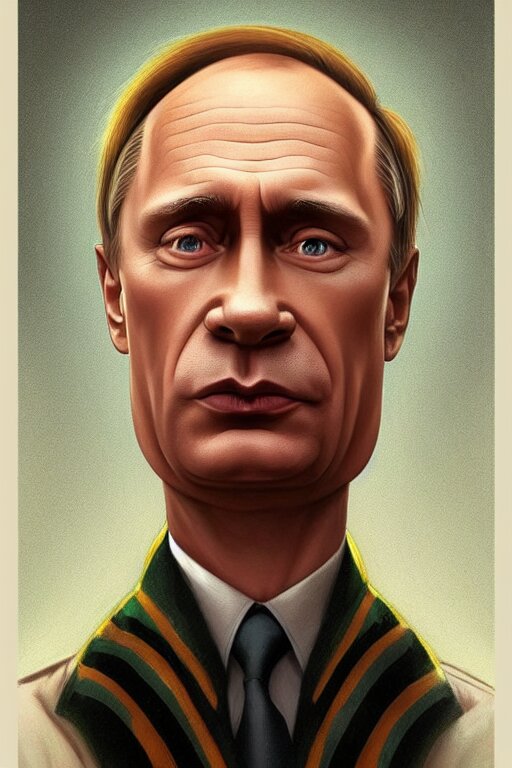 vladimir putin as a simpsons character, 2 d portrait, highly detailed, digital painting, artstation, concept art, smooth, sharp focus, illustration, cinematic lighting, art by artgerm and greg rutkowski and alphonse mucha. change vladimir putin's skin color to dark brown