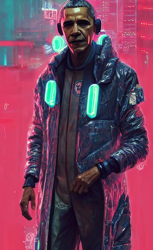 detailed portrait obama, cyberpunk futuristic neon, reflective puffy coat, decorated with traditional japanese ornaments by ismail inceoglu dragan bibin hans thoma greg rutkowski alexandros pyromallis nekro rene maritte illustrated, perfect face, fine details, realistic shaded, fine - face, pretty face