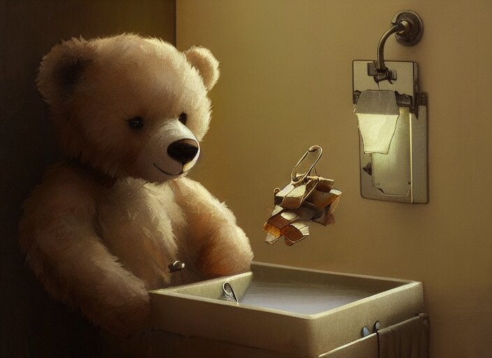 a bear washing dishes