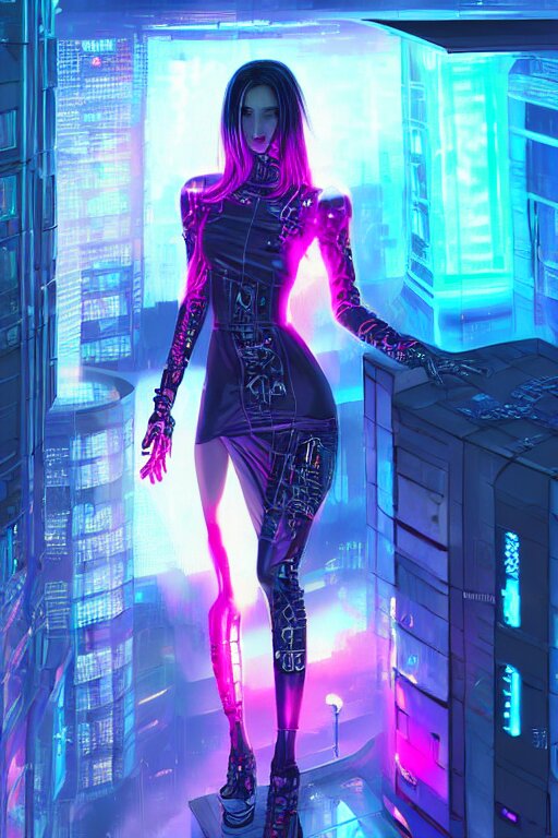 Necromancer, beautiful in futuristic rainny thunder flashing tokyo rooftop cyberpunk night. make her beautiful