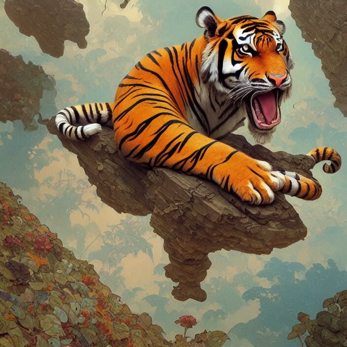 Excellent painted isometric view of tiger, high quality masterpiece painted, patterned background, zoomed in, 4k, trending on artstation, octane render, art by James Jean and artgerm and greg rutkowski and alphonse mucha and craig mullins and James Jean and Andrei Riabovitchev and Marc Simonetti and peter m. add water