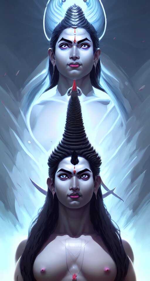 Wide shot of God Shiva the Destroyer digital painting, beautiful eyes! Pretty face! Symmetry! Concept art! Sharp focus! Illustration! Art by Artgerm! Greg Rutkowski Magali Villeneuve Wlop! Ilya Kuvshinov!! Octane Render. turn into an illustration