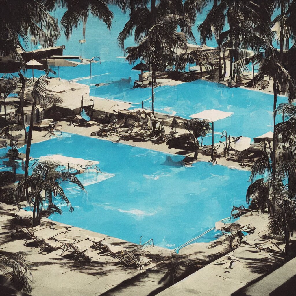 nostalgia by the poolside, album cover, no text, no watermarks, graphics