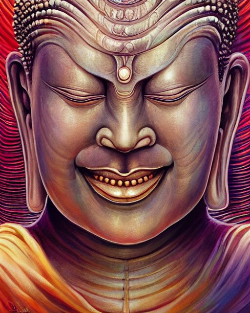 trun him into 3 laughing antonio j. manzanedo, giger, alex grey, android jones, wayne barlowe, philippe druillet, raymond swanland, cyril rolando, josephine wall, harumi hironaka, trending on artstation. trun him into 3 laughing buddha smiling