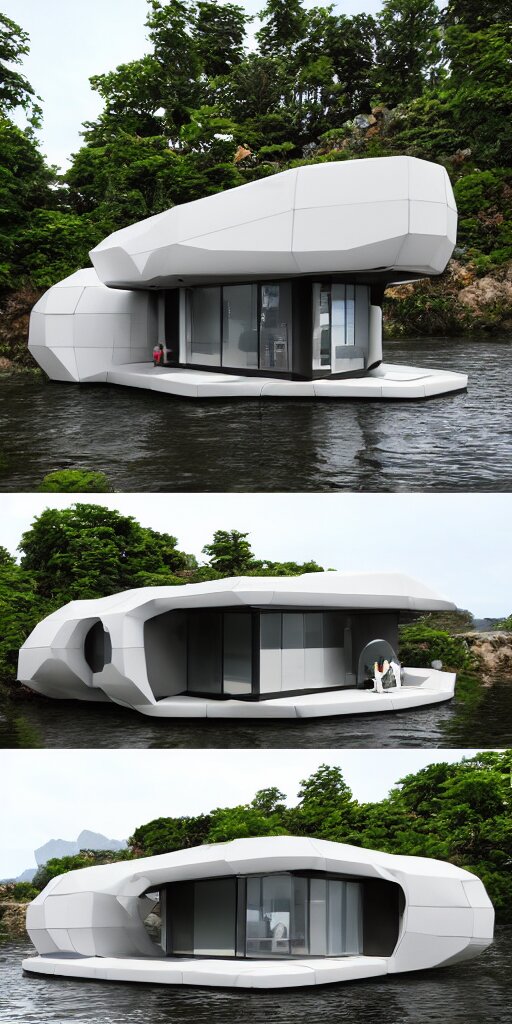 a futuristic floating house in the style of yamakazi