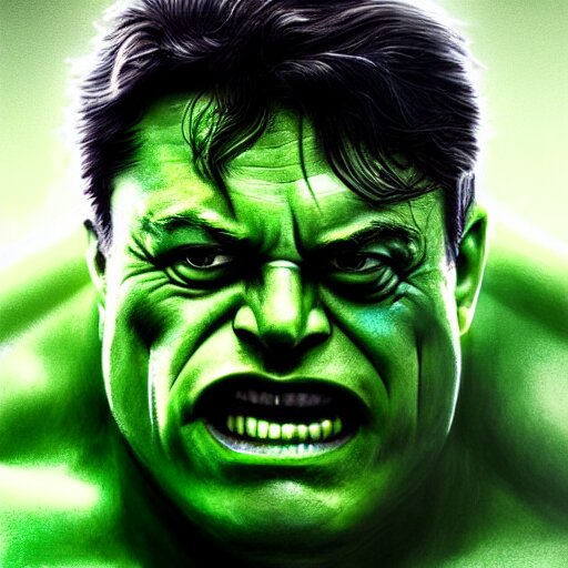 elon musk as the incredible hulk, trending on artstation, ultra realistic, portrait, only head and shoulders, fine detail, intricate hair, fine textures, soft shadows, hdr, digital art, turned into Dr. Strange. turn him into Dr. Strange