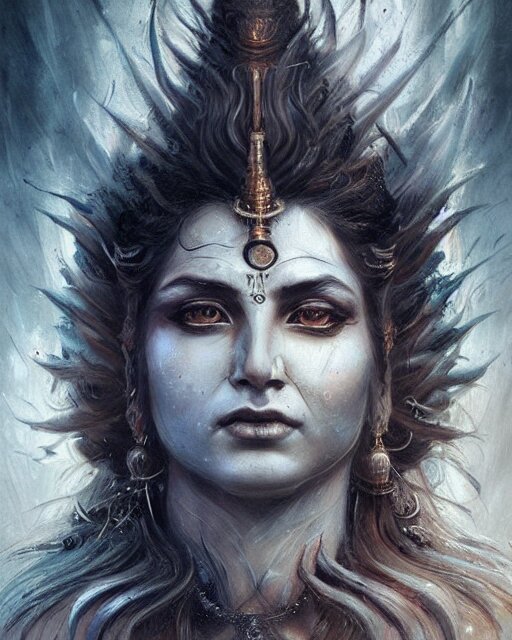 shiva, hyper realistic face, beautiful eyes, fantasy art, in the style of greg rutkowski, intricate, hyper detailed, smooth. brighter colors