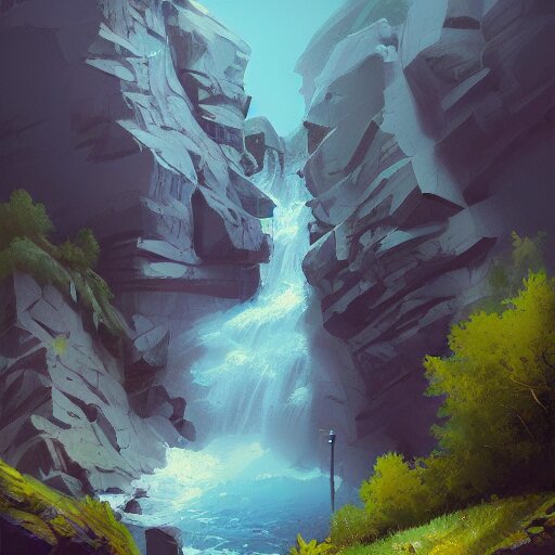 mountain waterfall, matte painting by sylvain sarrailh, artstation, the river is flowing. river is flowing