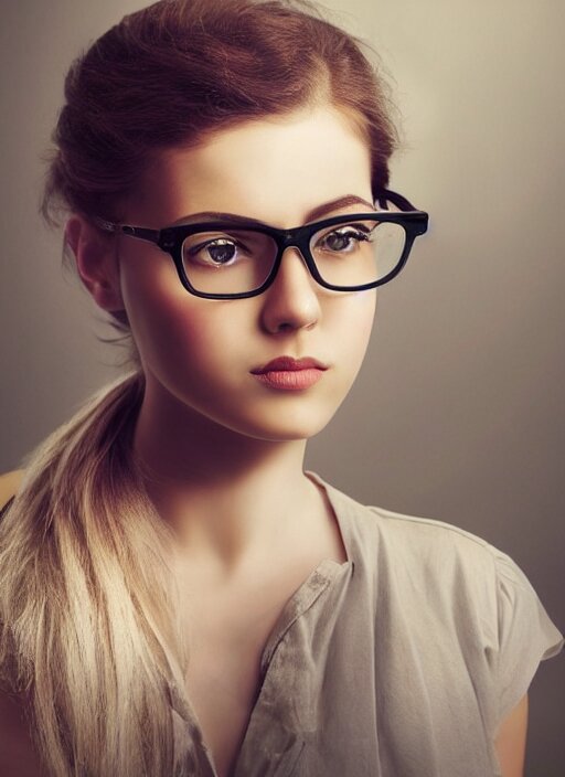 reduce the size of the portrait, use a softer light, and remove the eyeglasses