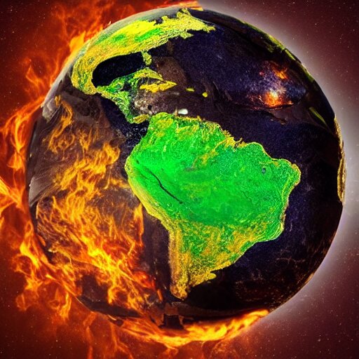 fire. earth. water. air, earth spinning and burning