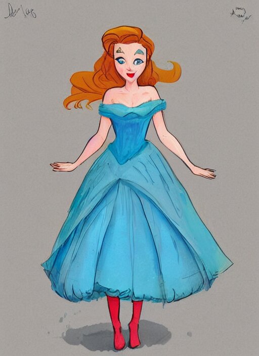 Jenna Lene as a Disney Princess, Disney Concept Art, in the style of Claire Keane, Marc Davis, and Yvette Vickers-Hall. make her a young elegant women