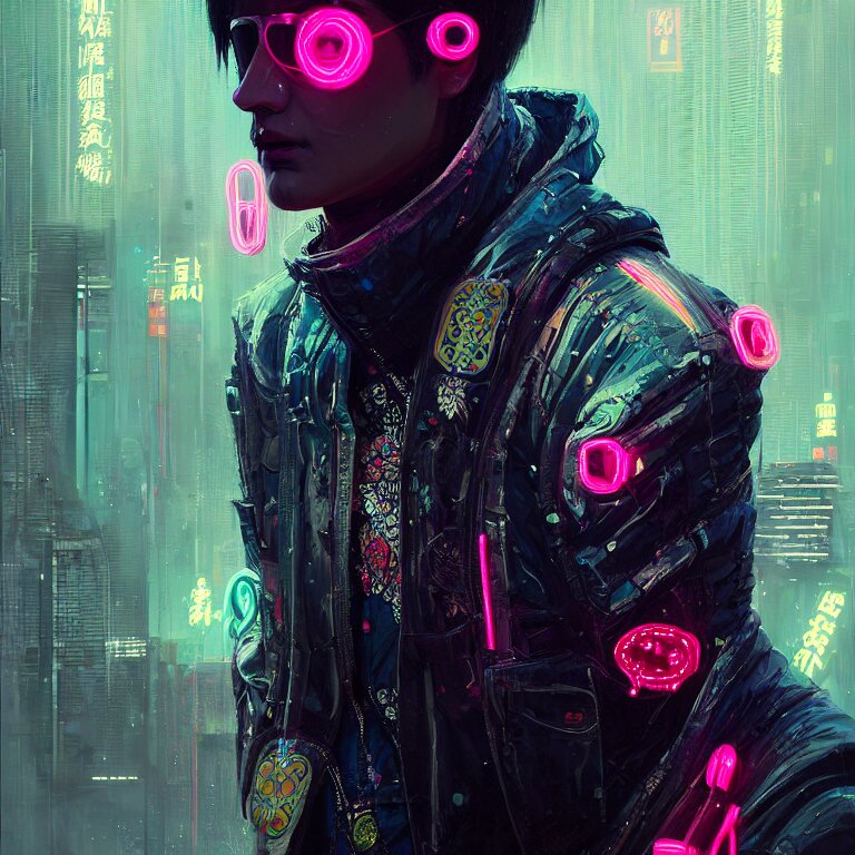 etailed portrait of a cyberpunk futuristic neon neon operator with reflective puffy coat decorated with traditional chinese ornaments by ismail inceoglu dragan bibin hans thoma greg rutkowski alexandros pyromallis nekro rene maritte illustrated, perfect face, fine details, realistic shaded, fine - face, pretty face. Merge the two images and give them some subtle sepia effects