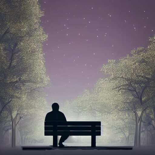 A Man Sitting Alone At Night, Stunning but Sad Digital Art. sad